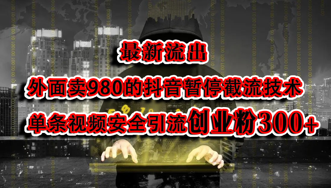 最新流出：外面卖980的抖音暂停截流技术单条视频安全引流创业粉300+-117资源网