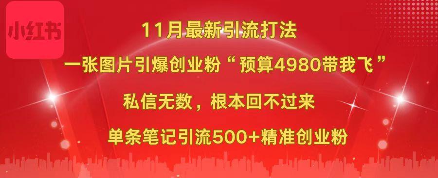 小红书11月最新图片打法，一张图片引爆创业粉“预算4980带我飞”，私信无数，根本回不过来，单条笔记引流500+精准创业粉-小哥网