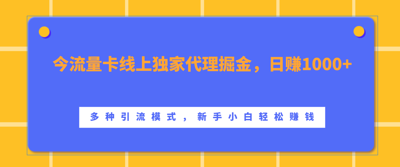 流量卡线上独家代理掘金，日赚1000+ ，多种引流模式，新手小白轻松赚钱-小哥网