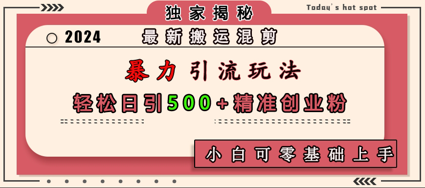 最新搬运混剪暴力引流玩法，轻松日引500+精准创业粉，小白可零基础上手-小哥网