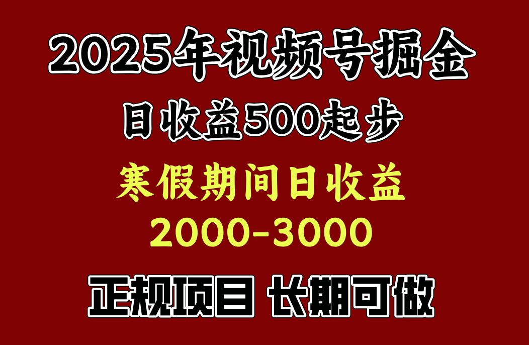 最新视频号项目，单账号日收益500起步，寒假期间日收益2000-3000左右，-小哥网