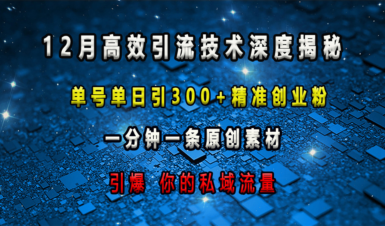 12月高效引流技术深度揭秘 ，单号单日引300+精准创业粉，一分钟一条原创素材，引爆你的私域流量-小哥网